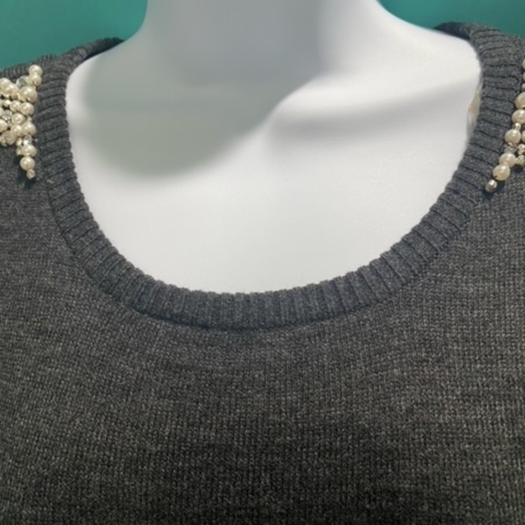 Grey and Pink Sweater Dress with Pearls and Rhinestone Accents - Picture 10 of 16